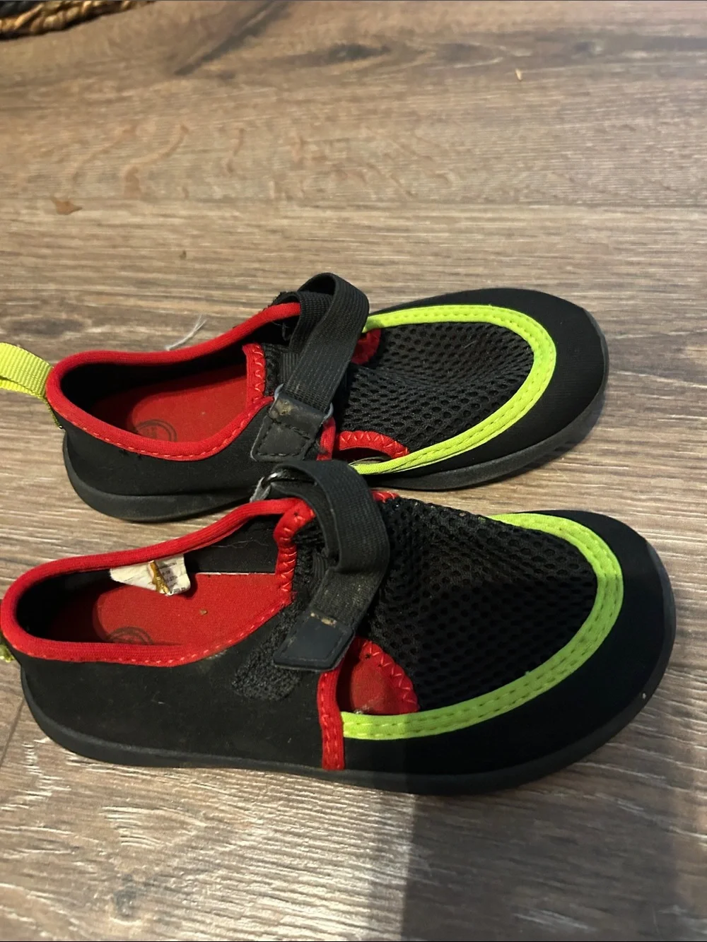 wonder nation Black Water Shoes with Neon Yellow & Red Trim
